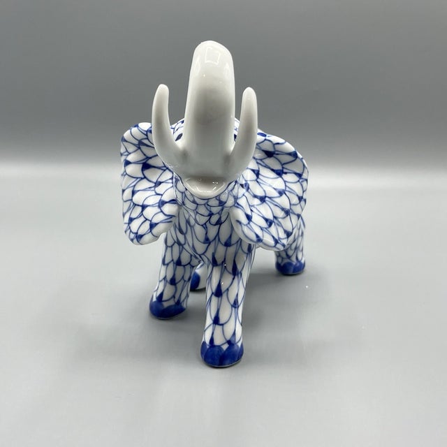 1990s Vintage Herend Style MCM Andrea by Sadek Fishnet Elephant in Blue Figurine For Sale - Image 5 of 5