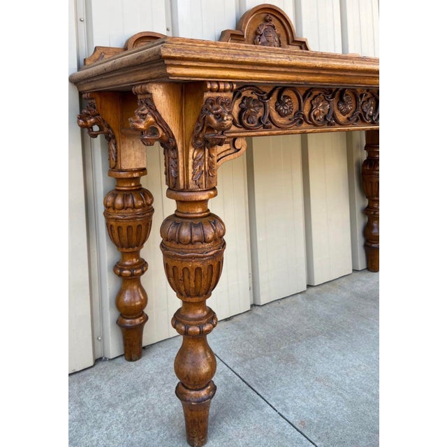 Wood 19th-C. English Renaissance Revival Carved Oak Sideboard / Console Table For Sale - Image 7 of 9