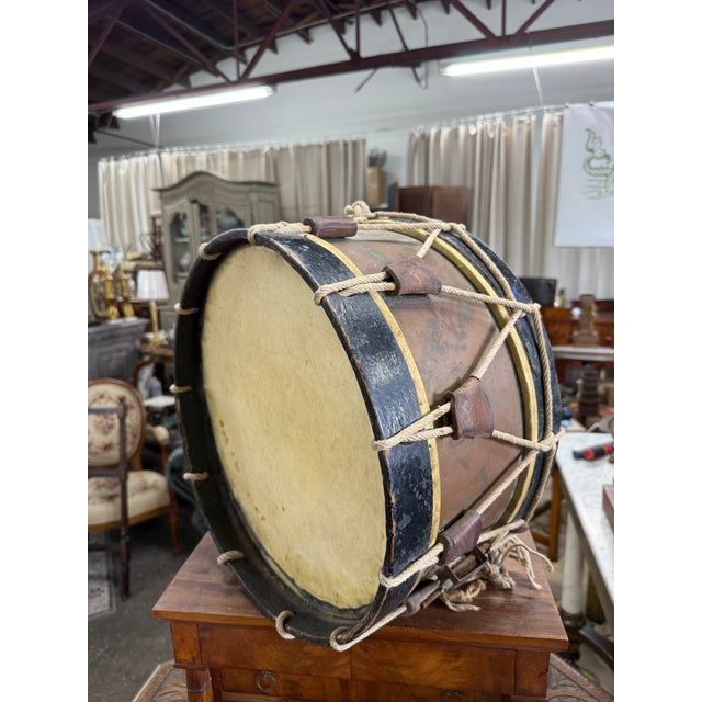 Traditional Mid-19th Century Brass Rope-Tension Military Drum With Original Paint | European Side Drum For Sale - Image 3 of 5