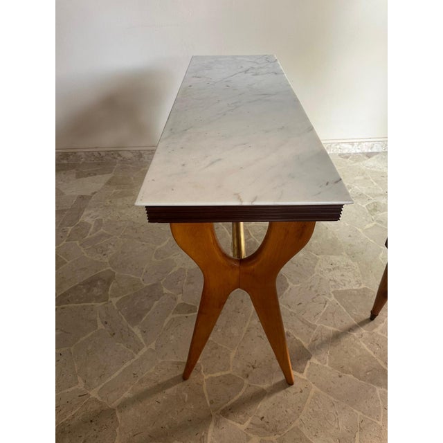 Mid-Century Modern Console Table in Marble and Wood with Brass Top, Italy, 1950s For Sale - Image 3 of 5