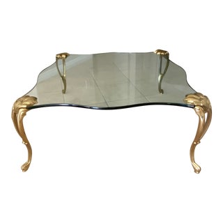 Maison Charles Brass Cabriole Legs Square Coffee Table For Sale