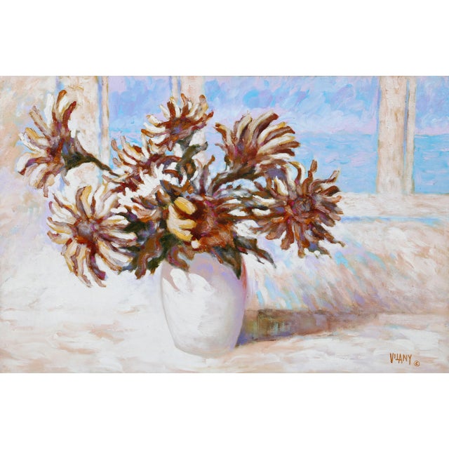 Figurative Vase of Flowers by Sea, Vilany, Painting For Sale - Image 3 of 3