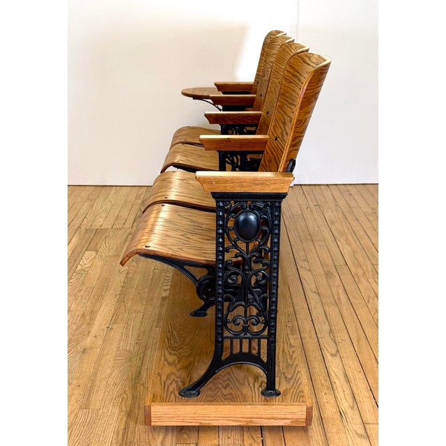 Late 19th Century Restored Oak Auditorium Seat Unit For Sale - Image 9 of 16