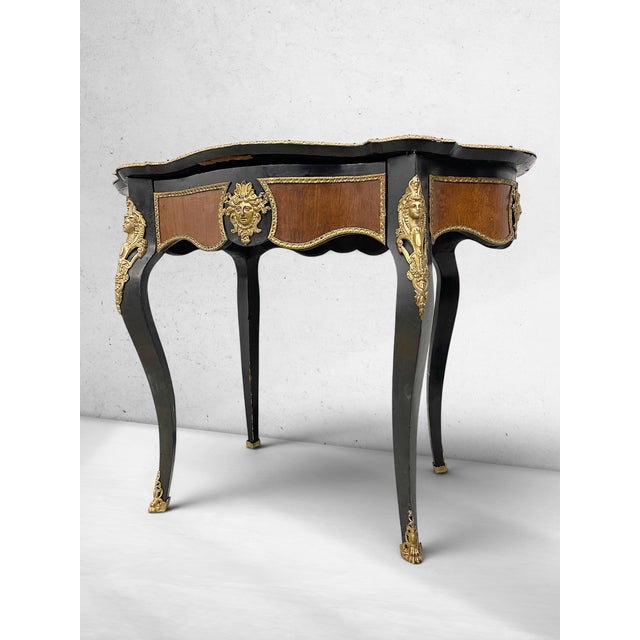 French Antique 19th Century Napoleon III Style Console Table W/ Gilt Metal Mounts & Medallions For Sale - Image 3 of 15