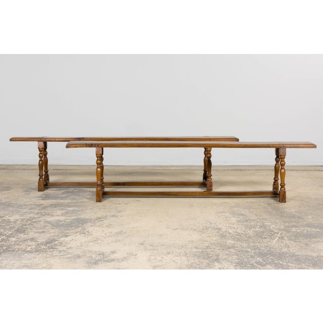 Late 19th Century French Provincial Oak Farmhouse Benches – A Pair For Sale - Image 4 of 16