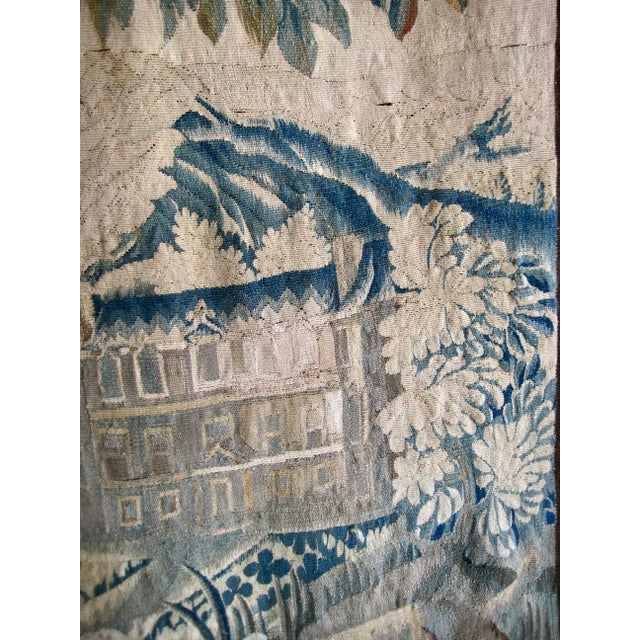 French Aubusson Signed Verdure Dog Hunting a Duck Red Flowers Borders Circa 1700 Hundreds For Sale - Image 10 of 18