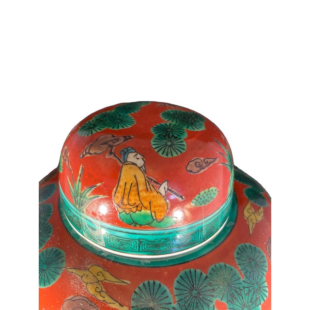 Early 20th Century Antique Chinese Hand Painted Ceramic Ginger Jar For Sale - Image 5 of 7