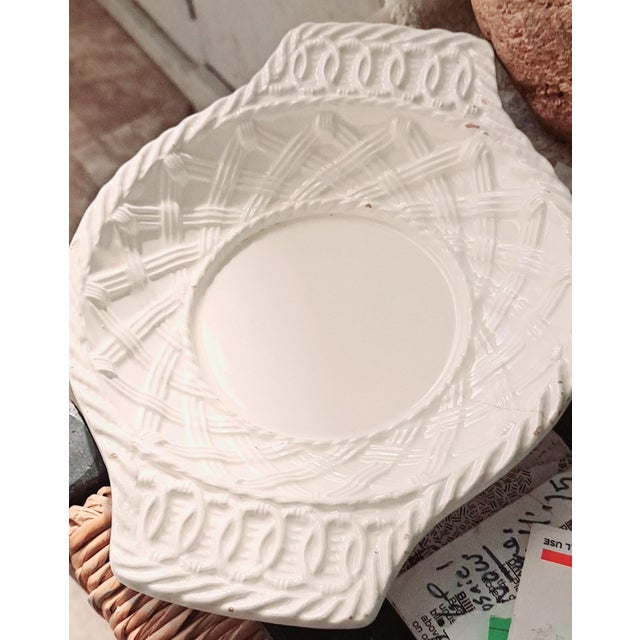 French Vintage White Ceramic Weaved Medium Sized Catch All Dish Italian For Sale - Image 3 of 12