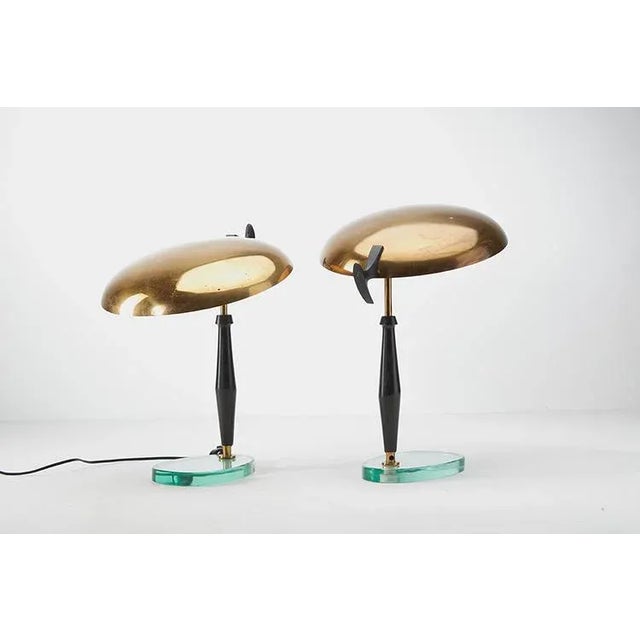 Ottone hub reflector, merger handle, lacquered wood stem and crystal base. Production Fontana Art period 1950s Dimensions...