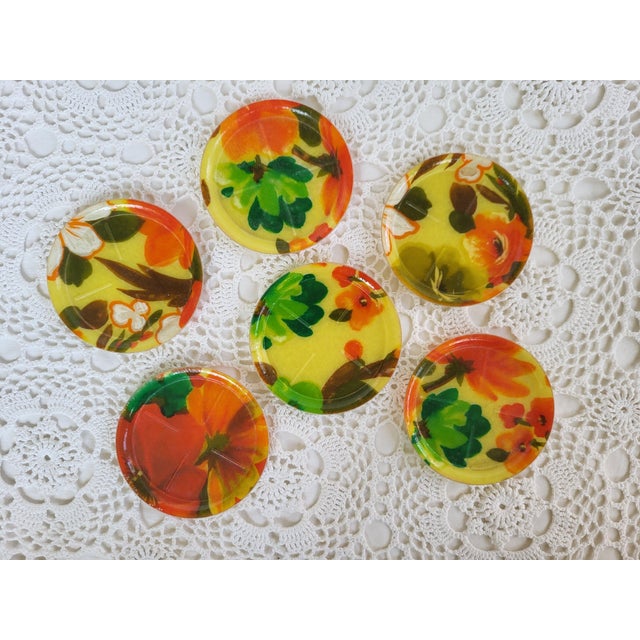 1960s Mod Floral Plastic Coasters - Set of 6 For Sale - Image 4 of 7