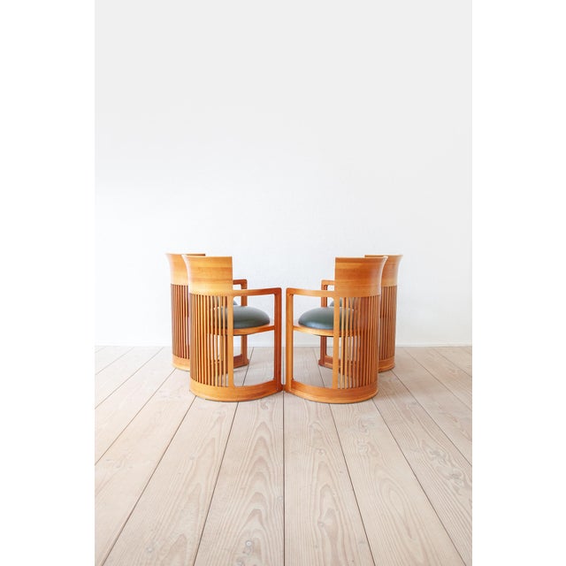 Wood Vintage Italian Barrel Chairs by Frank Lloyd Wright for Cassina, 1980s, Set of 4 For Sale - Image 7 of 16