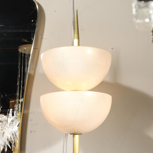 Metal Modernist Hand-Blown Murano Glass Reverse Dome Form Brushed Brass Sconces For Sale - Image 7 of 18