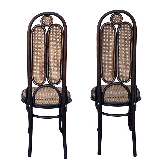 19th Century 19th Century Vienna Secession Bent Oak & Cane High Back Side Chair No. 16 Attributed to Thonet, Pair For Sale - Image 5 of 10