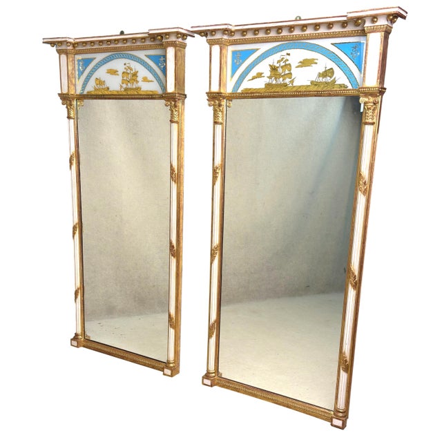 Antique Painted and Gilded Pier Mirrors, 1820, Set of 2 For Sale - Image 14 of 15