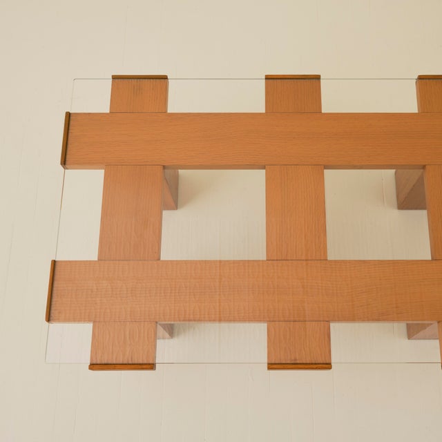 Wood Italian Post Modern Glass Coffee Table, 1970's For Sale - Image 7 of 8