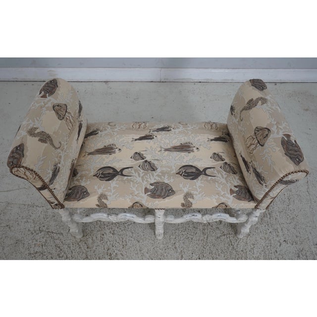 Aquatic Upholstered Coastal Theme Upholstered Bench For Sale - Image 4 of 12