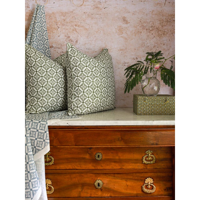 Lauren Servati Textiles, Astrid // Basil 22"x22" pillow pair (two pillows!) Double-sided throw pillow with a self welt /...
