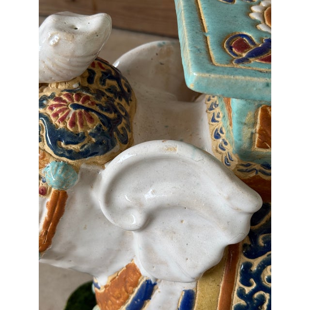 White Vintage Glazed Terracotta Elephant Garden Seat or Side Table For Sale - Image 8 of 11