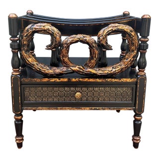 Ebony and Gilt Painted One Drawer Canterbury For Sale