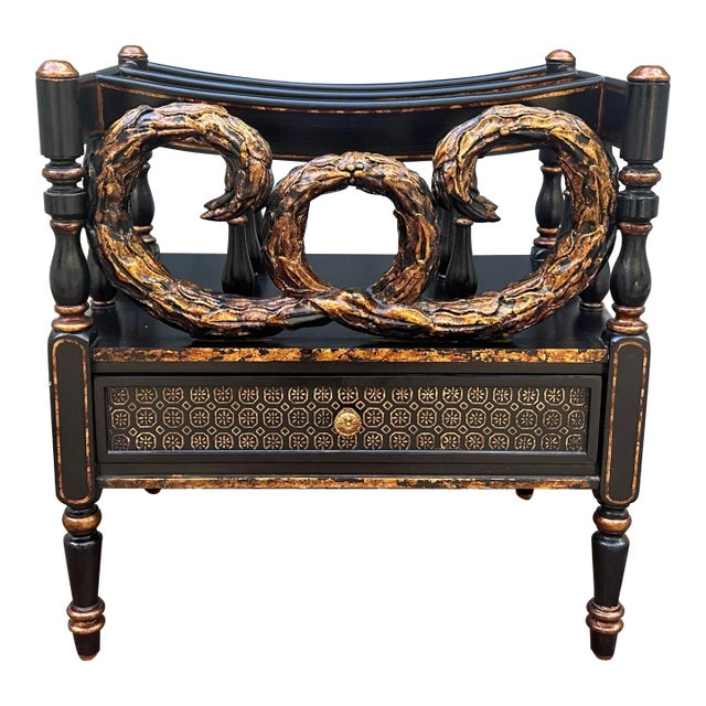 Ebony and Gilt Painted One Drawer Canterbury For Sale