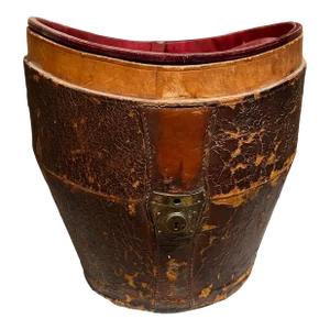 1800s Distressed Antique Leather Red Silk Box