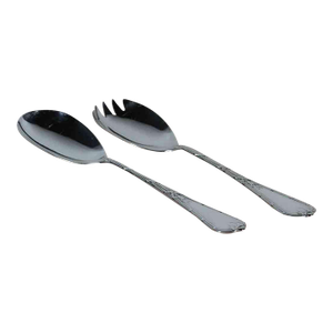 1970 Vintage Elkington Pair of Silverplate Salad Servers Reed & Ribbon