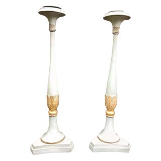 19th Century French Carved Wood Floor-Standing Candlesticks, Set of 2 For Sale