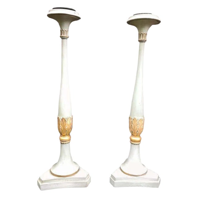 19th Century French Carved Wood Floor-Standing Candlesticks, Set of 2 For Sale