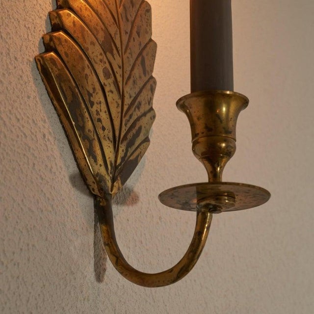 Metal Leaf Shaped Candle Sconce in Patinated Brass, 1970s For Sale - Image 7 of 8