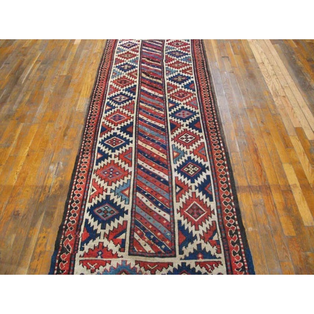 Early 20th Century 1900s Multicolor Geometric Tribal Antique n.w. Persian Rug 3'2" X 9'2" Handmade Wool Carpet For Sale - Image 5 of 6
