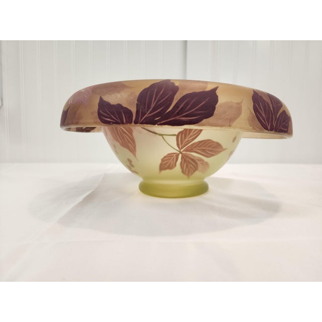1940s 1940s Gorgeous Vaseline Tiffen Hand Painted Glass Bowl For Sale - Image 5 of 8