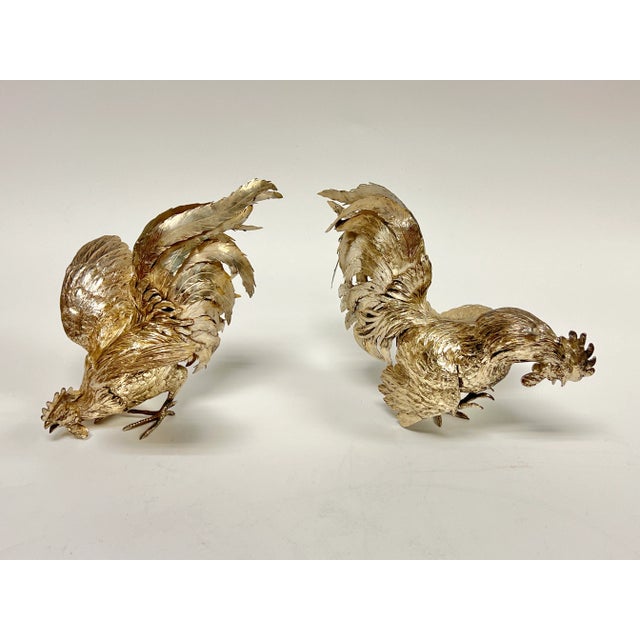Pair Antique Silver Cockerel Rooster Figurines / Sculptures For Sale In New York - Image 6 of 18