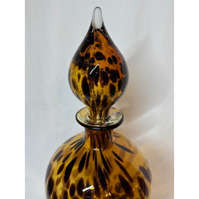 Murano Late 20th Century Large 21” Tortoise Shell Pattern Glass Pedestal Jar With Teardrop Stopper For Sale - Image 4 of 9