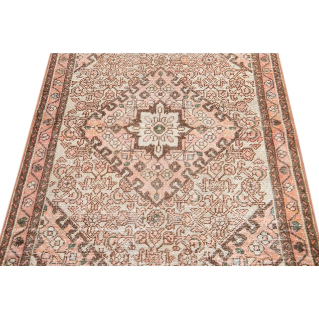 Persian 1960s Vintage Persian Distressed Handmade Floral Peach Wool Rug For Sale - Image 3 of 7