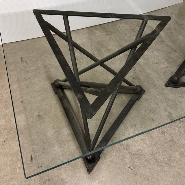 Formations Dual Iron Pedestal Base Glass Dining Table For Sale - Image 12 of 16