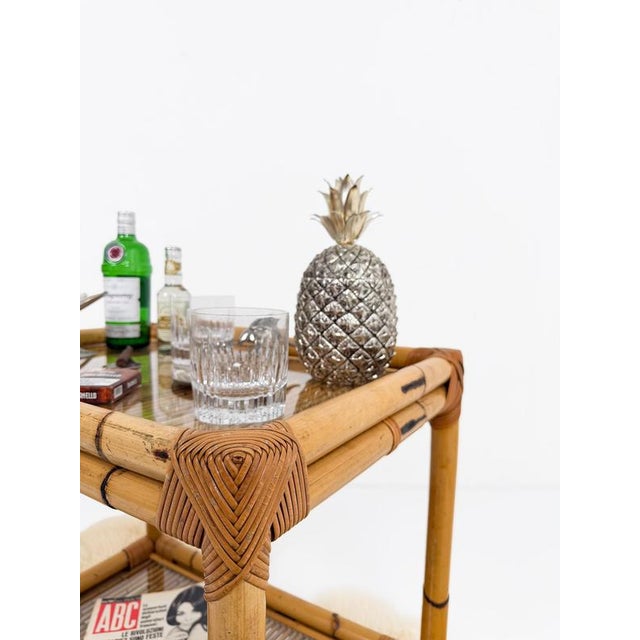 1970s Mid-Century Modern Italian Bamboo Cane and Rattan Bar Cart, 1970s For Sale - Image 5 of 18