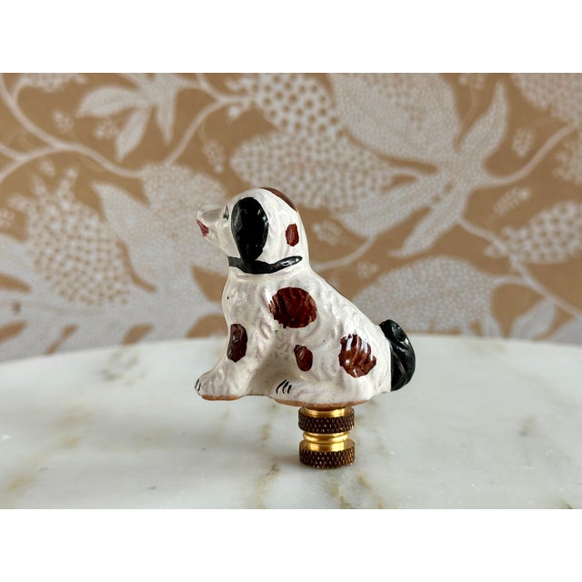 English Staffordshire Spaniel Dog Lamp Finial on Brass Hardware For Sale - Image 3 of 6
