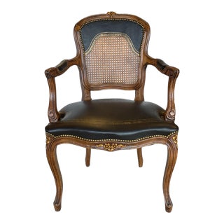 Louis XV Style Fruitwood Armchair With Gold Tooled Leather For Sale