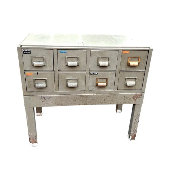 Mid 20th Century Industrial Metal Library Card File 32 Drawers by Watson For Sale - Image 10 of 18