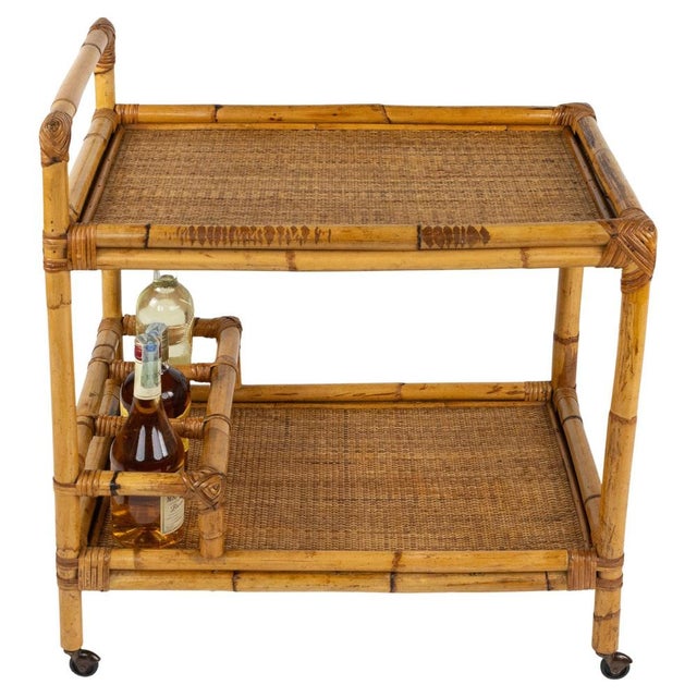 Mid-Century Modern Bamboo and Rattan Serving Bar Cart, Italy, 1960s For Sale - Image 16 of 17