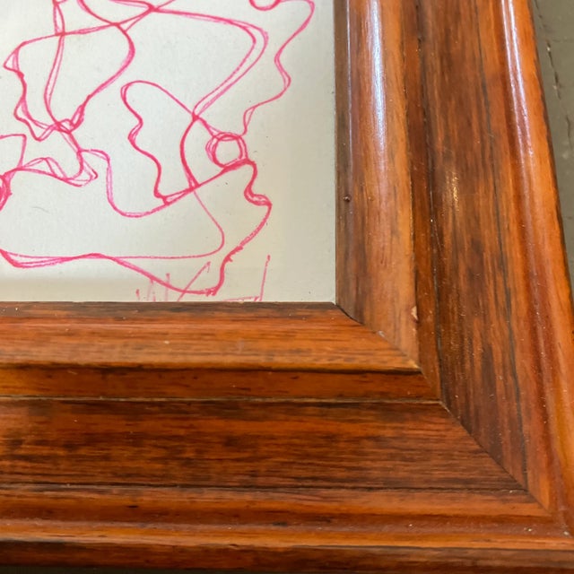 Abstract 1980’s Original Wayne Cunningham Small Pink Abstract Ink Drawing Tabletop Frame For Sale - Image 3 of 5