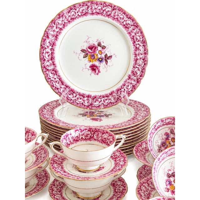 Vintage Tableware by Paragon China "Shadowland" Pattern 12 Place Settings Made in England Rare Circa 1930s Pink Floral Fine Bone China 84 Pieces For Sale In New York - Image 6 of 6