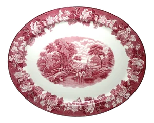 Large Vintage Wood & Sons England Red & White Staffordshire Pottery Turkey Platter
