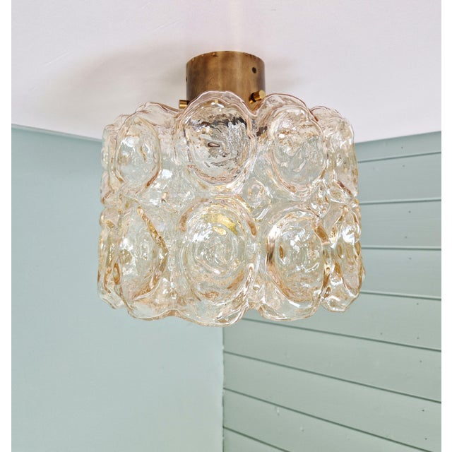 Vintage Ceiling Light in Brass and Textured Amber Glass by Helena Tynell for Glashütte Limburg, 1960s For Sale - Image 17 of 18