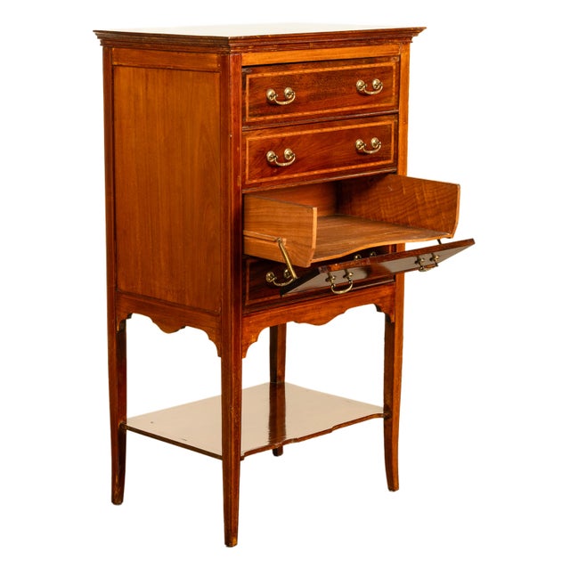 Antique Edwardian Sheraton Inlaid Mahogany Sheet Music File Cabinet Chest 1900 For Sale - Image 4 of 12