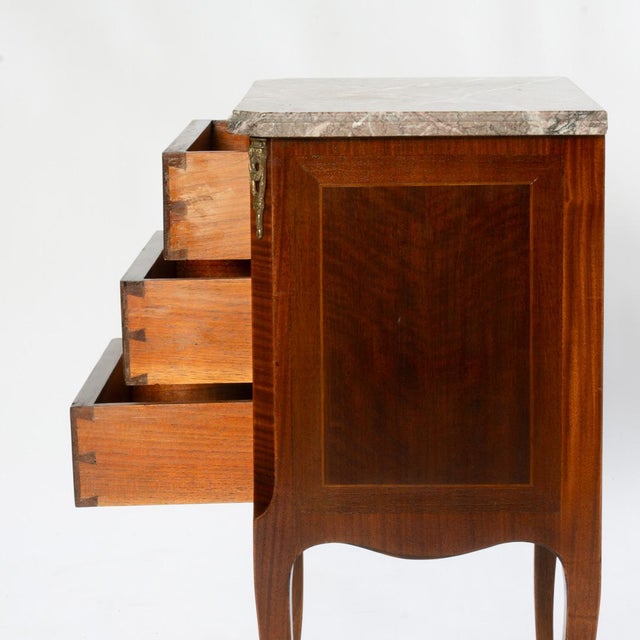 Pair of French Louis XV Style Marble Top 3 Drawer Stands For Sale - Image 6 of 15