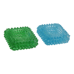 Fenton Hobnail Blue and Green 2pc Glass Trinket Salt or Candle Holders 4724b