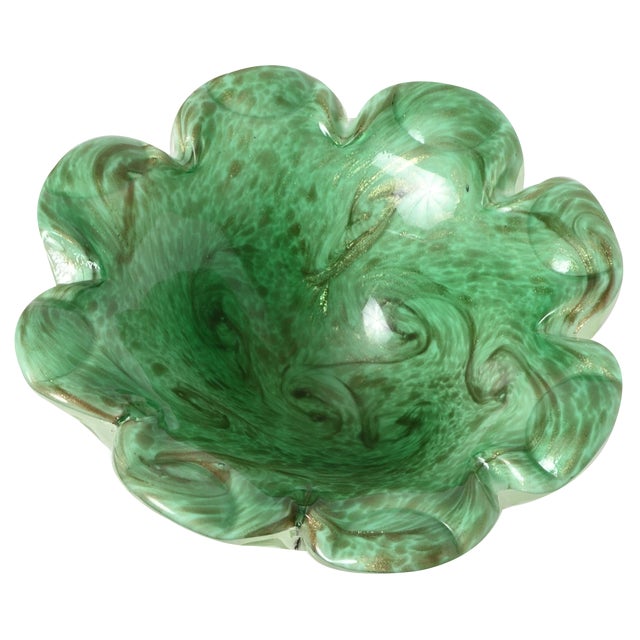Murano Green Aventurine Glass Bowl from Fratelli Toso, 1960s For Sale