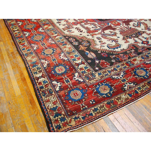 Textile 1900s Ivory Medallion Tribal Antique Persian Bakhtiari Rug 12' 6" X 17' 4" Handknotted Wool Carpet For Sale - Image 7 of 7