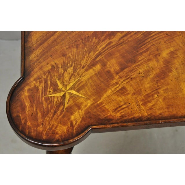 Traditional Contemporary Italian Regency Style Star Inlay Cabriole Leg Burl Wood Game Table For Sale - Image 3 of 13